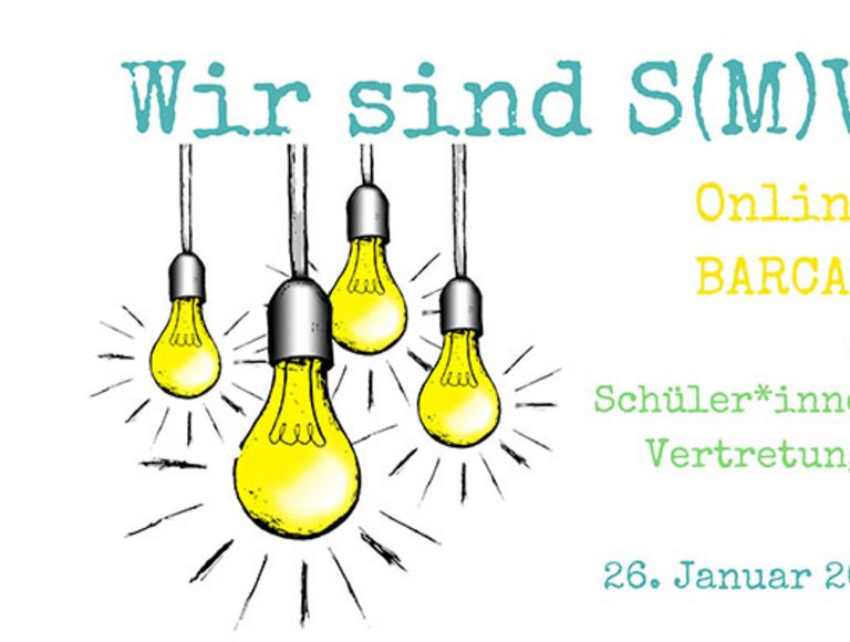 Schriftzug: Wir sind S(M)V! Einladung zum Online-Barcamp