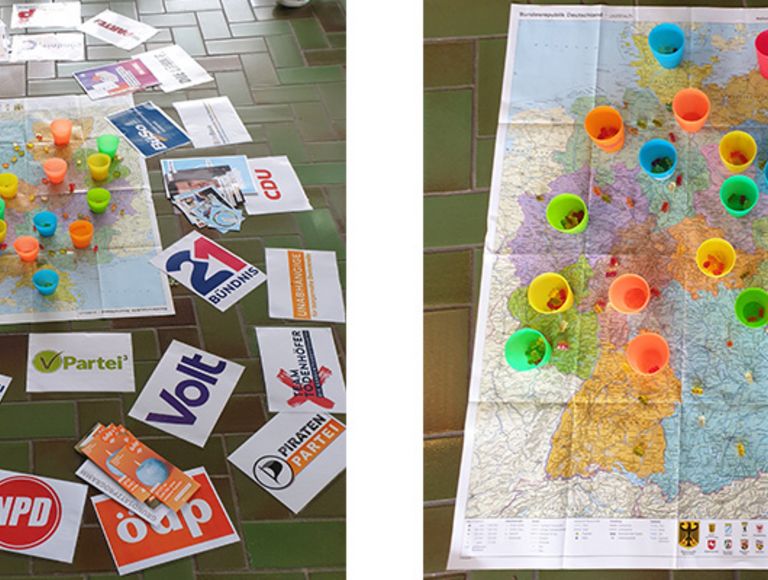Gummibärchen, Parteilogos, Deutschlandkarte: Damit lässt sich wunderbar das deutsche Parteiensystem erklären.