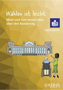 Moni und Tom lernen alles über den Bundestag. Auf dem Buchumschlag sind beide vor dem Bundestagsgebäude abgebildet.